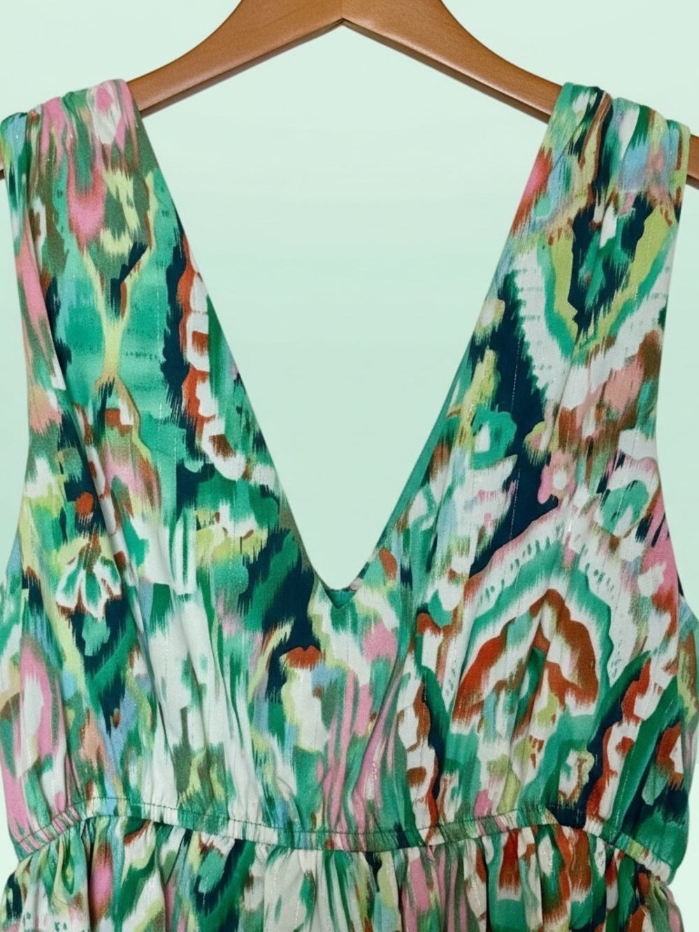 Tiered V-Neck Green Print Maxi Dress - Picture 2 of 2